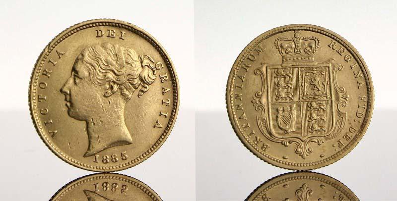 Lote 4010 - Meia Libra em Ouro, Rainha Vitoria 1885, com brasão