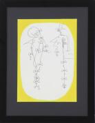 Lote 4061 - Ivens Pessoa - Original - Pintura de técnica mista sobre papel, assinada, datada de 2015, motivo "Visões sobre Fernando Pessoa e Ofélia", mancha colorida com 30x21 cm (moldura com 44x34 cm). Nota: Ivens Pessoa é um artista promissor, está representado em várias colecções particulares. A sua obra é caracterizada por um traço fluído e elegante, explorando a temática Pessoana de forma súbtil.