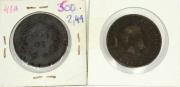 Lote 3 - Numismática, 2 moedas de 20 Reis 1891-A e 1892 D.Carlos I, valor aprox 15/20€, MBC
