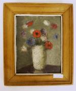 Lote 1460152 - Óleo sobre cartão, não assinado, motivo jarra de flores, com 15x12 cm, com moldura