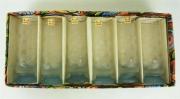 Lote 1460191 - Conjunto de 6 copos de sumo de vidro lapidado com pé em tons de azul, Colour Glass L.A.C.S., made in Italy, com 15 cm de altura