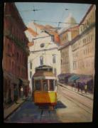 Lote 1460309 - J.Oliveira - Baixa de Lisboa com Eléctrico - Óleo sobre tela, assinado,com 30x40 cm, sem moldura