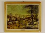 Lote 1480081 - Reprodução sobre tela de Peter Brueghel, "País Nevado", Museu do Prado, com moldura, 50x59,5, apresenta falha