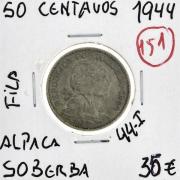 Lote 24 - Moeda de Moeda de 50 centavos 1944 SOBERBA com valor de catálogo Moedas de Portugal de Reinaldo Silva 35€. Excecional investimento. (REP)