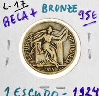 Lote 835 - Moeda de Bronze de 1 ESCUDO- 1924- em BELA+ e com um valor de catálogo de cerca de 100 euros.