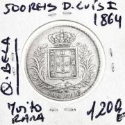 Lote 1020 - Moeda MUITO RARA E VALIOSA de 500 RÉIS em prata D. LUÍS I 1864 em QUASE BELA com valor de catálogo Moedas de Portugal de Reinaldo Silva de 1.500€ em BELA. Excelente investimento. (M0) - 4