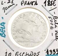 Lote 1154 - Moeda de Prata de 10 ESCUDOS- 1933- em Bela- (a+ valiosa da colecção), Com um valor de catálogo de cerca de 185 euros, uma vez que BELA vale 600 euros