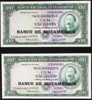 Lote 1177 - Notas: Moçambique; 27-3-1961 - Conjunto de 2 Notas Novas de 100 Escudos( Banco de Moçambique)- Aires de Ornelas- (com armas na marca de agua ) ; Estado: Soberba +; Cotação A. Pick: 100€ cada uma e com um valor total das duas de 200 euros.