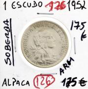 Lote 30 - Moeda RARA de 1$00 ALPACA de 1952 em SOBERBA com valor de catálogo Moedas de Portugal de Reinaldo Silva 175€. Excelente investimento. (REP)