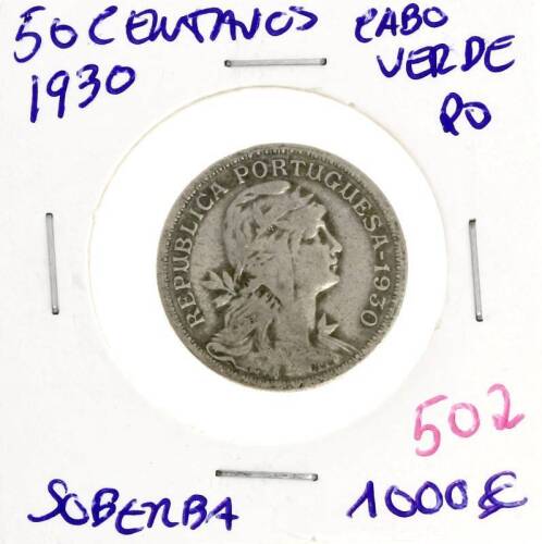 Lote 82 - Moeda de 50 centavos 1930 de Cabo Verde – moeda rara em soberbo - Valor de Catálogo (Moedas de Portugal 2013 de Reinaldo Silva) de 1000€ - estado Soberba (R0)