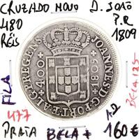 Lote 88 - Moeda ESCASSA e VALIOSA de 480 RÉIS (CRUZADO) de D. JOÃO P.R. 1809 em estado BELA+ com valor pelo catálogo Moedas de Portugal de Reinaldo Silva de 125€ em BELA. Excelente investimento. (M0)