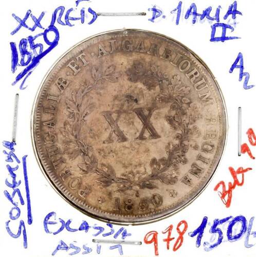 Lote 99 - Moeda RARA e VALIOSA de XX RÉIS D. MARIA II 1850 em estado SOBERBA com valor pelo catálogo Moedas de Portugal de Reinaldo Silva de 90€ em BELA. Excelente investimento. (M0)