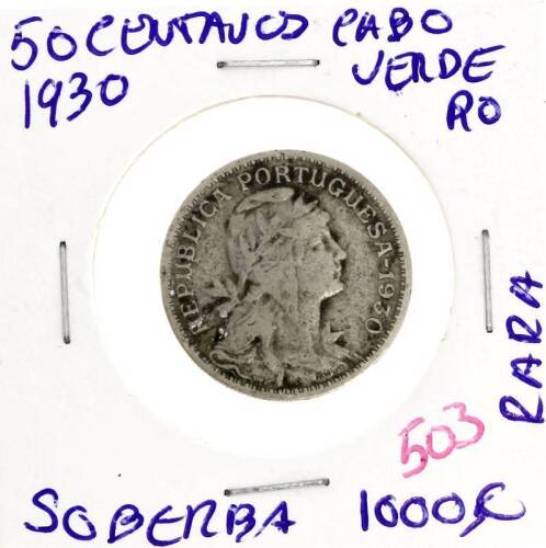 Lote 130 - Moeda de 50 centavos 1930 de Cabo Verde – moeda rara em soberbo - Valor de Catálogo (Moedas de Portugal 2013 de Reinaldo Silva) de 1000€ - estado Soberba (R0)