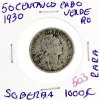 Lote 130 - Moeda de 50 centavos 1930 de Cabo Verde – moeda rara em soberbo - Valor de Catálogo (Moedas de Portugal 2013 de Reinaldo Silva) de 1000€ - estado Soberba (R0)