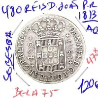 Lote 136 - Moeda ESCASSA e VALIOSA de 480 RÉIS (CRUZADO) de D. JOÃO P.R. 1813 em estado SOBERBA com valor pelo catálogo Moedas de Portugal de Reinaldo Silva de 75€ em BELA. Excelente investimento. (M0)