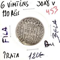 Lote 141 - Moeda ESCASSA e VALIOSA de 6 VINTENS (120 RÉIS) de D. JOÃO V N/D em estado BELA com valor pelo catálogo Moedas de Portugal de Reinaldo Silva de 120€. Excelente investimento. (M0)