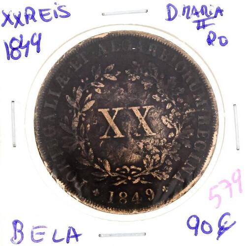 Lote 154 - Moeda de XX reis 1849 de D. Maria II – Valor de Catálogo (Moedas de Portugal 2013 de Reinaldo Silva) de 90€ - estado Bela (R0)