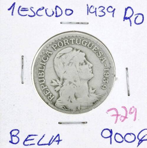 Lote 159 - Moeda de 1 Escudo 1939 - Valor de Catálogo (Moedas de Portugal 2013 de Reinaldo Silva) de 900€ - estado Belo, dificil (R0)