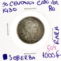 Lote 178 - Moeda de 50 centavos 1930 de Cabo Verde – moeda rara em soberbo - Valor de Catálogo (Moedas de Portugal 2013 de Reinaldo Silva) de 1000€ - estado Soberba (R0)