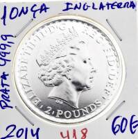 Lote 827 - Moeda de 1 ONÇA INGLATERRA 2014 de prata pura (999,9) com valor 2014 Standard Catalogo of World Coins de S. George de 60€ (A0)