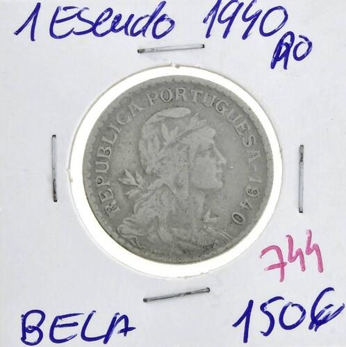 Lote 879 - Moeda de 1 Escudo 1940 - Valor de Catálogo (Moedas de Portugal 2013 de Reinaldo Silva) de 150€ - estado Belo (R0)