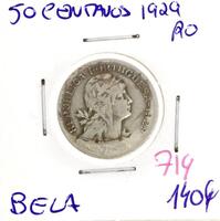 Lote 885 - Moeda de 50 centavos 1929 - Valor de Catálogo (Moedas de Portugal 2013 de Reinaldo Silva) de 140€ - estado Bela (R0)