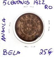 Lote 891 - Moeda de 5 Centavos 1922 de Angola - Valor de Catálogo (Moedas de Portugal 2013 de Reinaldo Silva) de 25€ - estado Bela (R0)