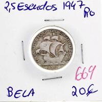 Lote 897 - Moeda de 2,Moeda de 5 Escudos 1947 - Valor de Catálogo (Moedas de Portugal 2013 de Reinaldo Silva) de 20€ - estado Belo (R0)