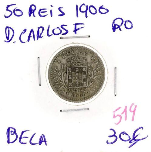 Lote 898 - Moeda de 50 reis 1900 de D. Carlos I - Valor de Catálogo (Moedas de Portugal 2013 de Reinaldo Silva) de 30€ - estado Belo (R0)