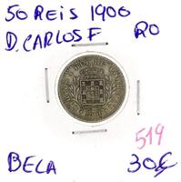 Lote 898 - Moeda de 50 reis 1900 de D. Carlos I - Valor de Catálogo (Moedas de Portugal 2013 de Reinaldo Silva) de 30€ - estado Belo (R0)