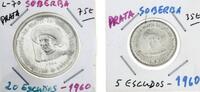 Lote 943 - Conjunto de 2 Moedas de Prata em SOBERBA do Quinto Centenario da Morte do Infante D. Henrique - 1960 - 20 ESCUDOS (34mm e 21 gr.) e 5 ESCUDOS, com um valor total de catálogo de cerca de 110 euros.