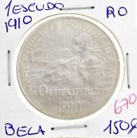 Lote 945 - Moeda de 1 Escudo de 1910 - Valor de Catálogo (Moedas de Portugal 2013 de Reinaldo Silva) de 150€ - estado Belo (R0)