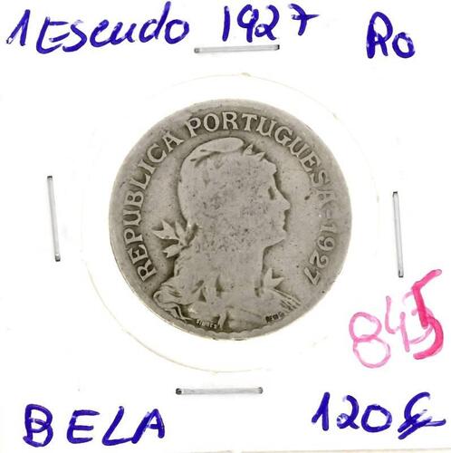 Lote 950 - Moeda de 1 Escudo 1927 – Valor de Catálogo (Moedas de Portugal 2013 de Reinaldo Silva) de 120€ - estado Belo (R0)