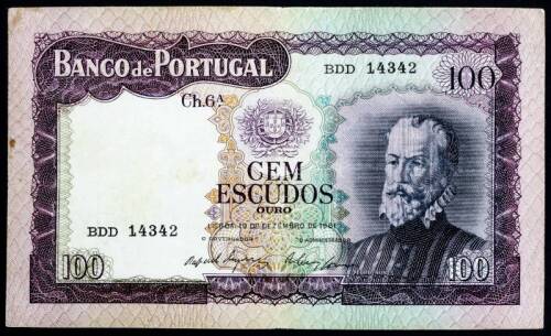 Lote 961 - Excelente e RARA nota de 100$00 Pedro Nunes de 1961 em estado NOVA com valor de catálogo Moedas de Portugal 2015 de Reinaldo Silva de 60€. Excelente investimento. (M0)