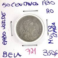 Lote 981 - Moeda de 50 centavos 1930 de Cabo Verde - Valor de Catálogo (Moedas de Portugal 2013 de Reinaldo Silva) de 350€ - estado Bela muito rara assim (R0)