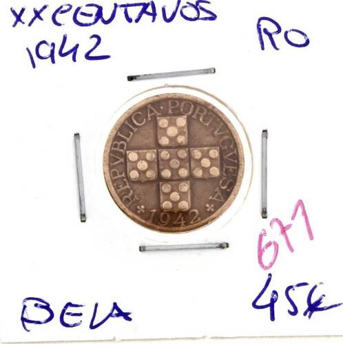 Lote 993 - XX Centavos 1942 - Valor de Catálogo (Moedas de Portugal 2013 de Reinaldo Silva) de 45€ - estado Belo (R0)