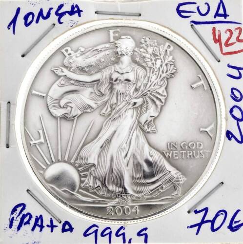 Lote 1019 - Moeda de 1 ONÇA (ONE DOLLAR) EUA 2004 de prata pura (999,9) com valor 2014 Standard Catalogo of World Coins de S. George de 70€