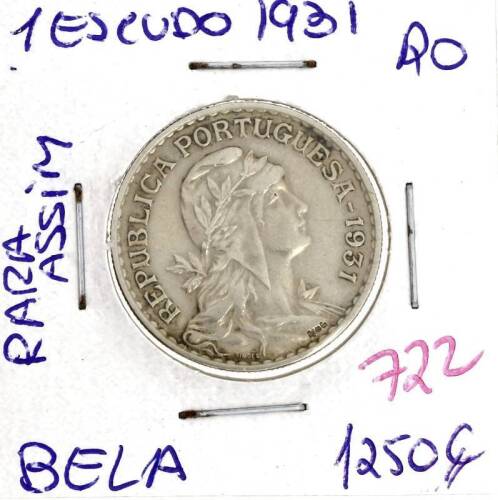 Lote 1029 - Moeda de 1 Escudo 1931 - Valor de Catálogo (Moedas de Portugal 2013 de Reinaldo Silva) de 1250€ - estado Bela, extremamente rara assim (R0)