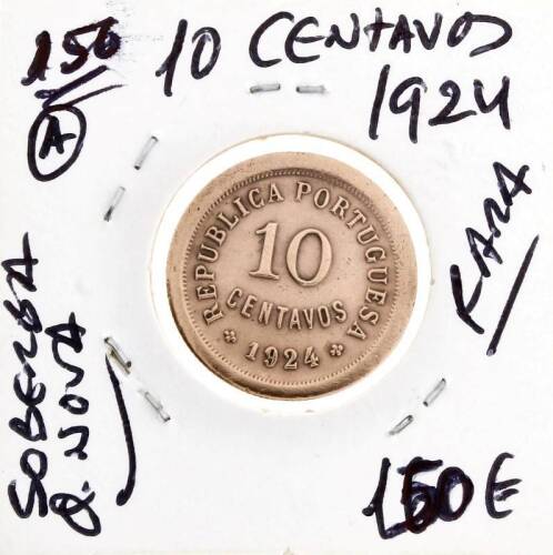 Lote 1030 - Moeda de RARA Moeda de 10 Centavos de 1924 SOBERBA com cotação pelo catálogo Moedas de Portugal de Reinaldo Silva de 150€. (REP)