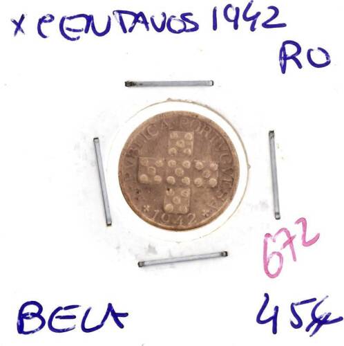 Lote 1041 - X Centavos 1942 - Valor de Catálogo (Moedas de Portugal 2013 de Reinaldo Silva) de 45€ - estado Belo (R0)