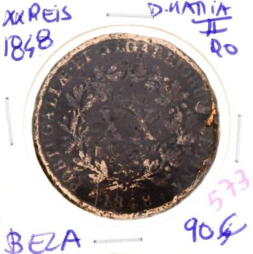 Lote 1072 - Moeda de XX reis 1848 de D. Maria II – Valor de Catálogo (Moedas de Portugal 2013 de Reinaldo Silva) de 90€ - estado Bela (R0)