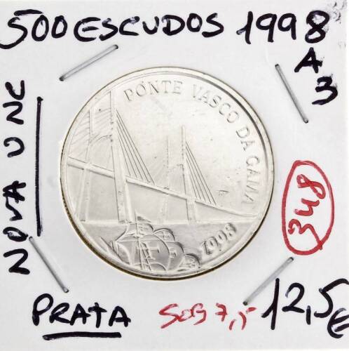 Lote 1079 - Moeda de 500$00 NOVA (UNC) de 1998 com cotação pelo catálogo Moedas de Portugal de Reinaldo Silva de 7.5€ em SOBERBA. (REP)