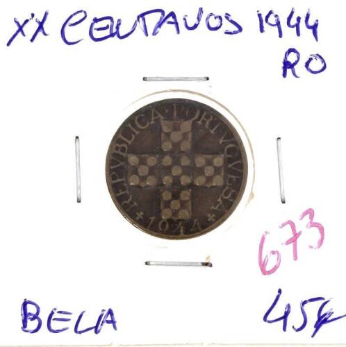 Lote 1089 - XX Centavos 1944 - Valor de Catálogo (Moedas de Portugal 2013 de Reinaldo Silva) de 45€ - estado Belo (R0)