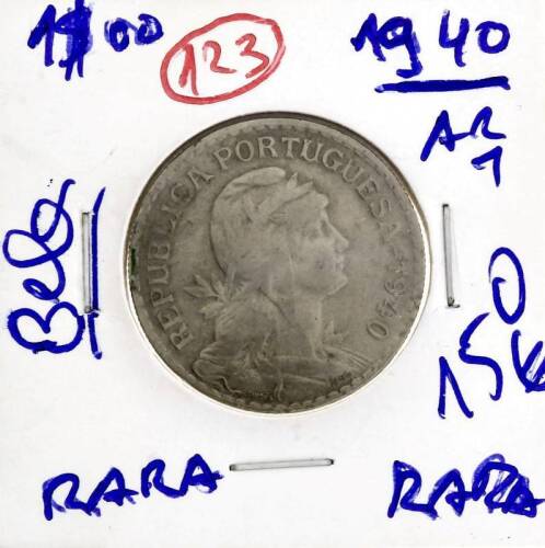 Lote 1103 - Moeda RARA de 1$00 ALPACA de 1940 em BELA com valor de catálogo Moedas de Portugal de Reinaldo Silva 150€. Excelente investimento. (REP)