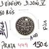 Lote 1110 - Moeda ESCASSA e VALIOSA de 3 VINTENS (60 RÉIS) de D. JOÃO V N/D em estado BELA com valor pelo catálogo Moedas de Portugal de Reinaldo Silva de 150€. Nota: moeda com pequeno furo. Excelente investimento. (M0)