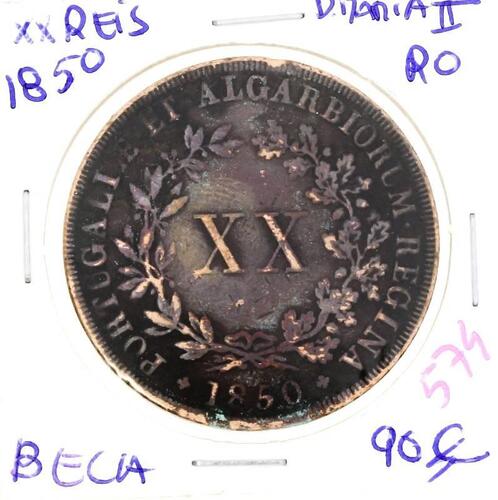 Lote 1120 - Moeda de XX reis 1850 de D. Maria II – Valor de Catálogo (Moedas de Portugal 2013 de Reinaldo Silva) de 90€ - estado Bela (R0)