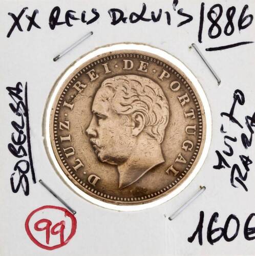 Lote 1141 - Moeda RARA de XX RÉIS D. LUÍS I 1886 em estado SOBERBA com valor de catálogo Moedas de Portugal de Reinaldo Silva 90€ em BELA. Excelente investimento. (M0)