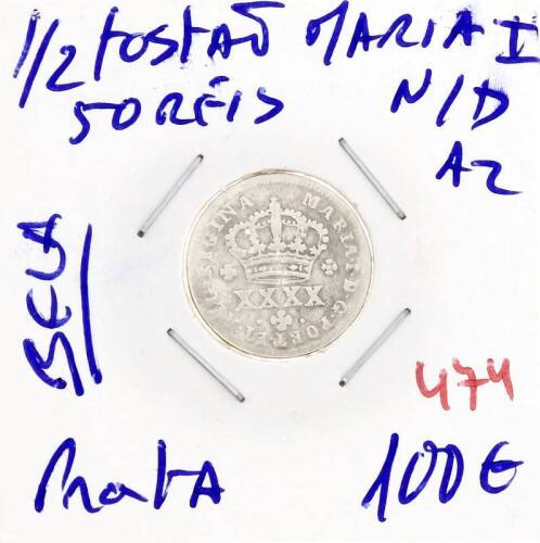 Lote 1149 - Moeda ESCASSA e VALIOSA de 50 RÉIS (1/2 TOSTÃO) de D. MARIA I N/D em estado BELA com valor pelo catálogo Moedas de Portugal de Reinaldo Silva de 100€.Excelente investimento. (M0)