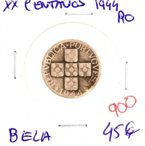 Lote 1178 - XX Centavos de 1944 – Valor de Catálogo (Moedas de Portugal 2013 de Reinaldo Silva) de 45€ - estado Belo (R0)