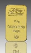 Lote 4461 - Barra de Ouro fino 999,9, com 250gr, punção e garantia Albino & Moutinho